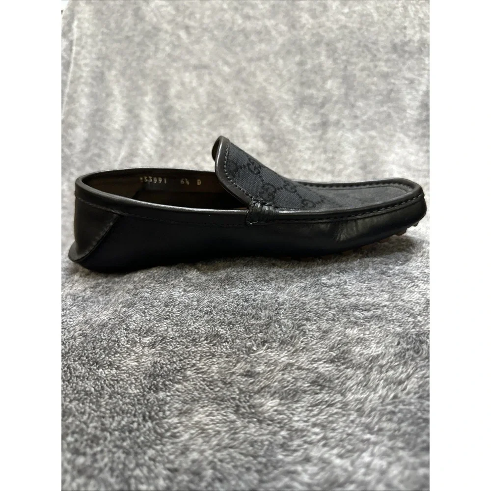Gucci Mens Black GG Canvas Leather Loafers Drivers Shoes Size 6.5‎ D Made Italy